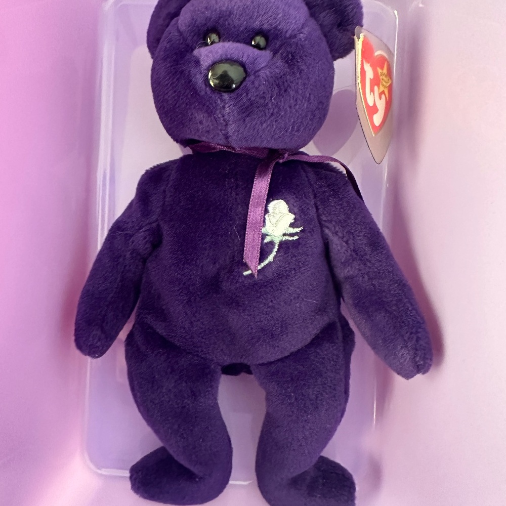 Ty Beanie Original Baby 1997 Princess Purple Plush Bear Princess Diana Bear